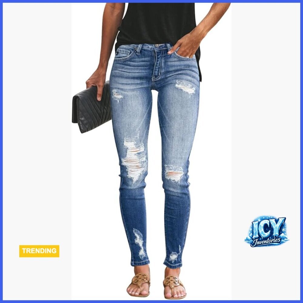 Ripped Skinny Jeans Distressed Stretchy Denim Pants